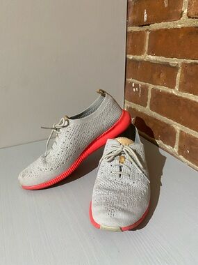 Cole Haan Gray Knit Sneakers with Pink Sole